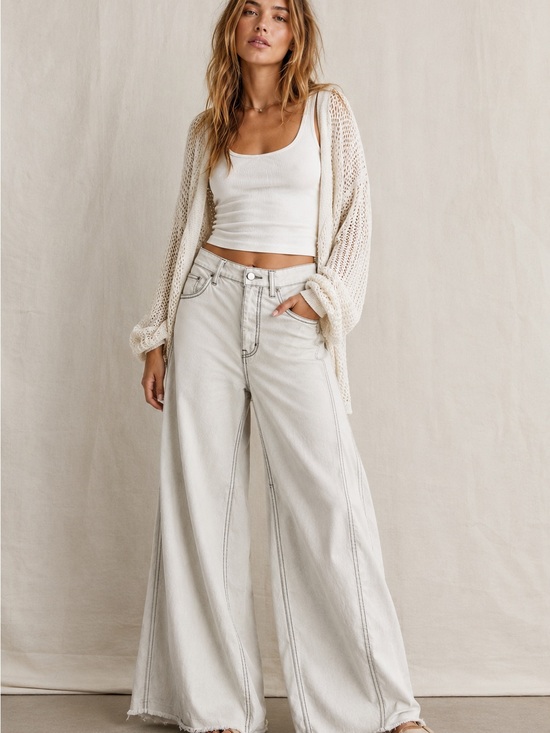 We The Free Denim - We The Free Old West Slouchy Wide Leg Jeans 26 Ivory Lyocell Tencel Button Fly